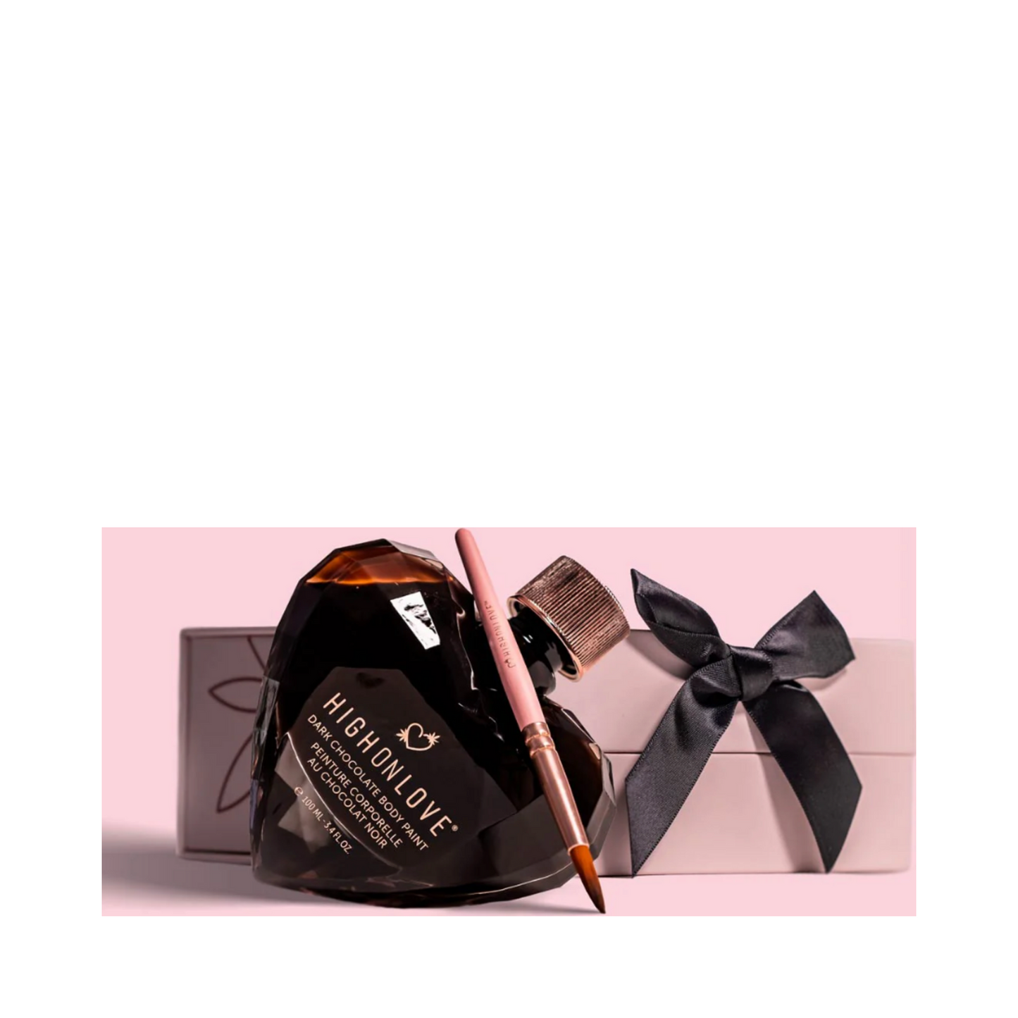 High on Love Dark Chocolate Body Paint with brush and ribboned box, a romantic body treatment gift set from eSkinStore's skincare collection.