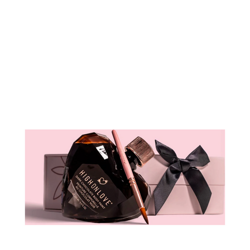 High on Love Dark Chocolate Body Paint with brush and ribboned box, a romantic body treatment gift set from eSkinStore's skincare collection.