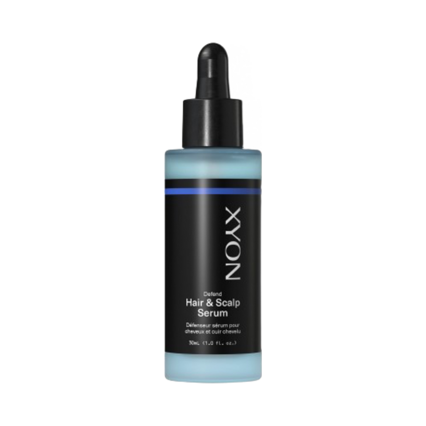XYON Defend Hair Serum in 30mL dropper bottle for scalp treatment and hair growth boost. Hydrating formula with caffeine and hibiscus extract.