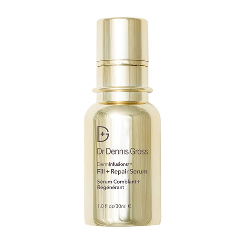 Fill Repair Serum - Dr Dennis Gross in a sleek gold 30ml bottle, a skin firming solution for fine lines and wrinkles with peptides and hyaluronic acid.