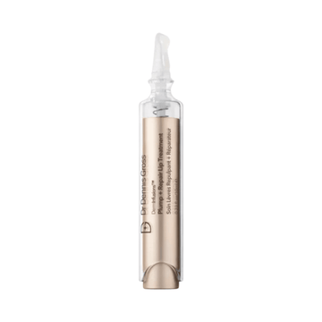 Dr Dennis Gross Lip Treatment in sleek gold and clear applicator tube. Plumping formula hydrates and volumizes lips for a youthful look.