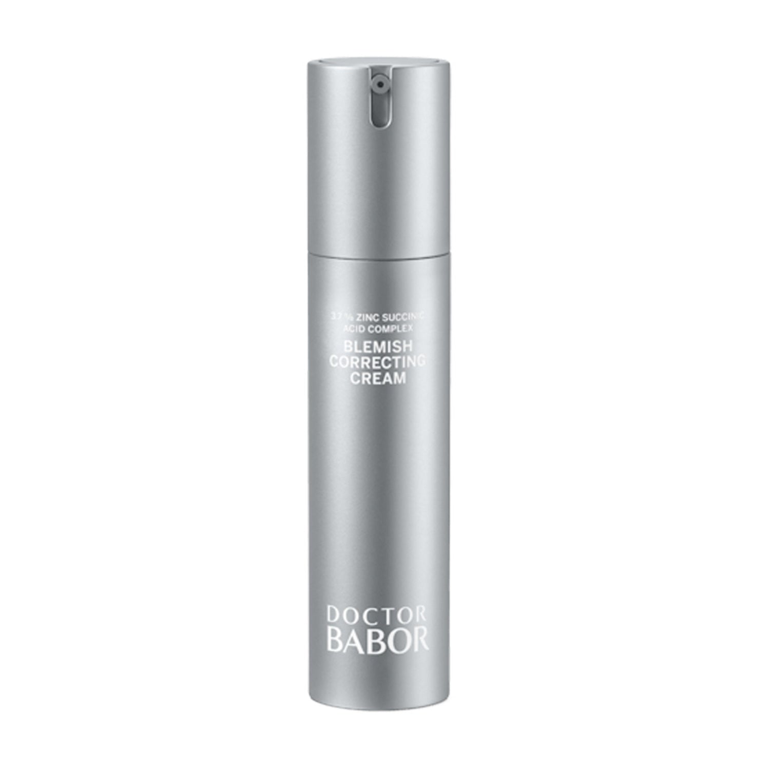 Babor Blemish Correcting Cream in sleek silver pump bottle for acne-prone skin. Effective face cream for clear, smooth complexion care.
