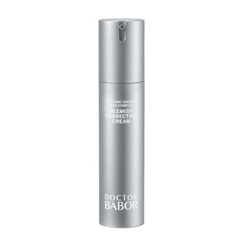 Babor Blemish Correcting Cream in sleek silver pump bottle for acne-prone skin. Effective face cream for clear, smooth complexion care.