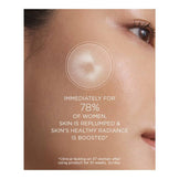 Close-up of a woman’s cheek showing results of Darphin Eclat Micro Serum with text highlighting 78% saw plumper, more radiant skin instantly.