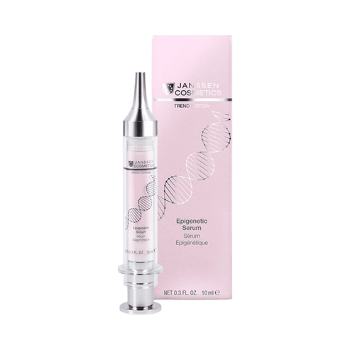 Janssen Epigenetic Serum with pink box packaging. Face serum designed to protect skin and reduce fine lines using advanced epigenetic formula.