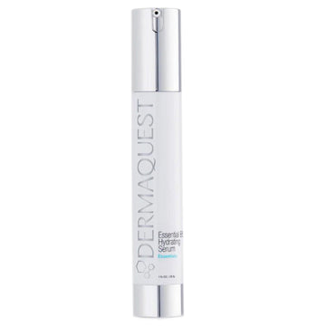Dermaquest B5 Hydrating Serum in sleek white and silver pump bottle for moisture retention and skin firmness. Ideal for anti-aging face care routines.