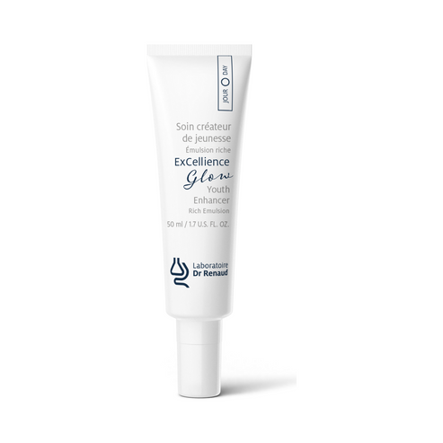 ExCellience Glow Youth Enhancer Emulsion by Dr Renaud in sleek white packaging. Rich moisturizer for firm, radiant, youthful-looking skin.