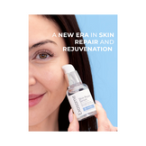 Woman applying Di Morelli Exosome Skin Repair Serum, promoting skin rejuvenation and hydration for dry or aging skin.