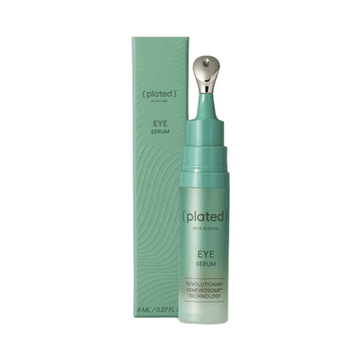 Belagt Skin Science Eye Serum med Renevosom-teknologi i 8 ml flaske og boksemballasje. Antialdringsserum for øyne for hevelser og fine linjer.