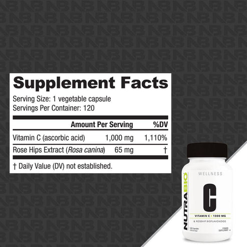NutraBio Vitamin C 1000mg with Rose Hips