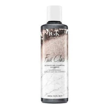 IGK Hair First Class Detoxifying Charcoal Shampoo in 236ml bottle for deep scalp cleansing and oil control. Ideal for color protection and shine.