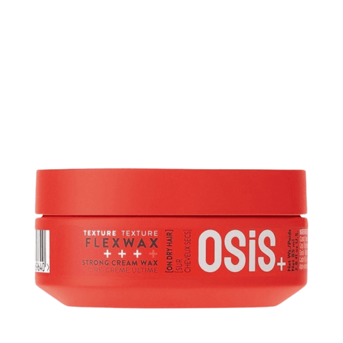 OSiS+ Flexwax Strong Cream Wax for hair styling, shown in a vibrant red jar, ideal for non-greasy, flexible texture and strong hold.