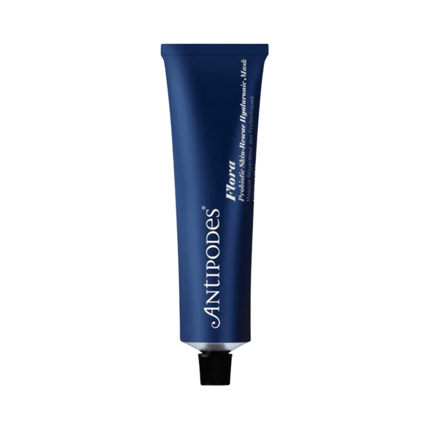 Antipodes Flora Probiotic Skin-Rescue Mask in a sleek blue tube, ideal for hydrating and calming sensitive skin with probiotic skincare benefits.