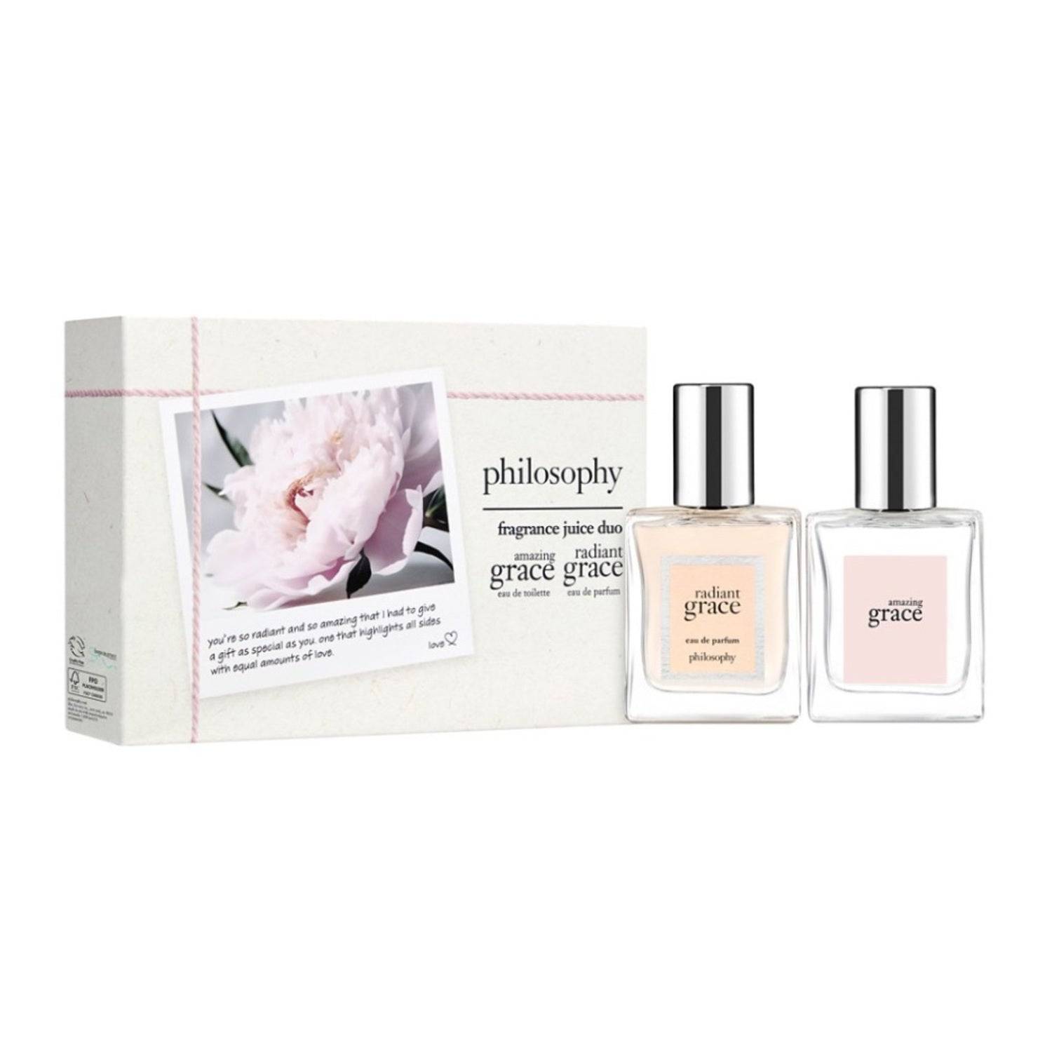 Philosophy Gift Duo - Fragrance Set | Floral Bouquet featuring two eau de parfums in a limited-edition box with a soft pink floral design.