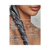 Moroccanoil Frizz Control Conditioner ingredients infographic showing benefits of argan oil, jackfruit extract, amaranth oil, and nori extract.