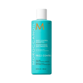 Moroccanoil Frizz Control Shampoo bottle with teal packaging, designed for frizz control and humidity protection in hair care routines.