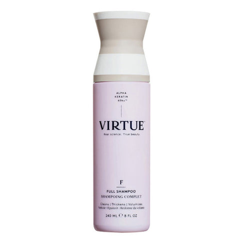 Virtue Full Shampoo 240ml full-size bottle with Volume Boost formula. Enhances hair volume and thickness for fine hair in daily hair care routine.
