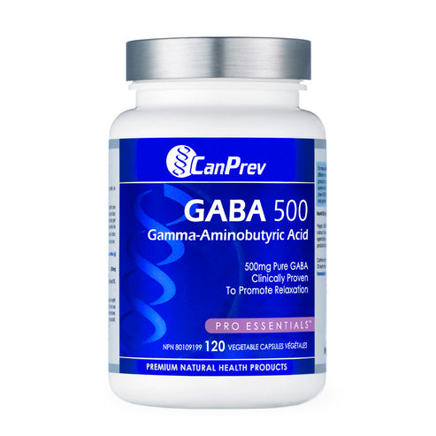 CanPrev GABA 500 Supplement for anxiety relief and calm support. Contains 120 vegetable capsules with pure GABA for mental wellness.