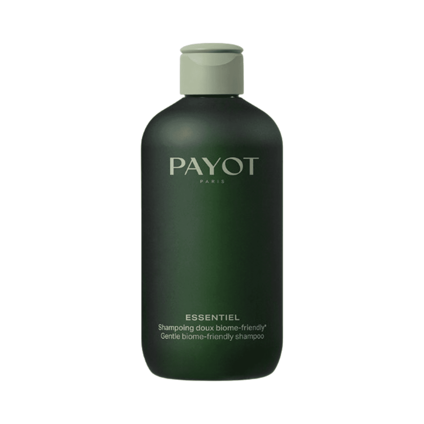 Gentle Biome-Friendly Shampoo by Payot, designed for hair strengthening and cleansing, featured in minimalist packaging for hair care routines.