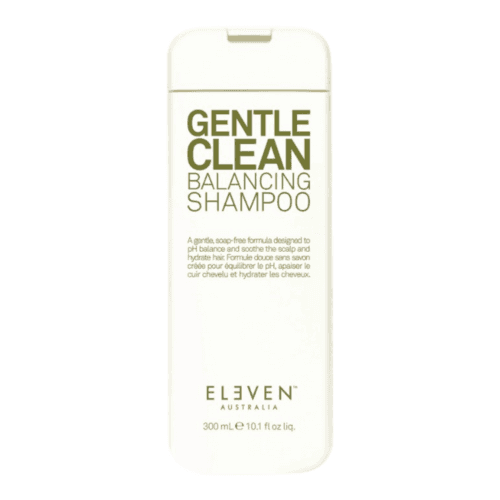 Front view of Eleven Australia Gentle Clean Balancing Shampoo, ideal for soothing scalp and hydrating hair with castor oil and green tea.