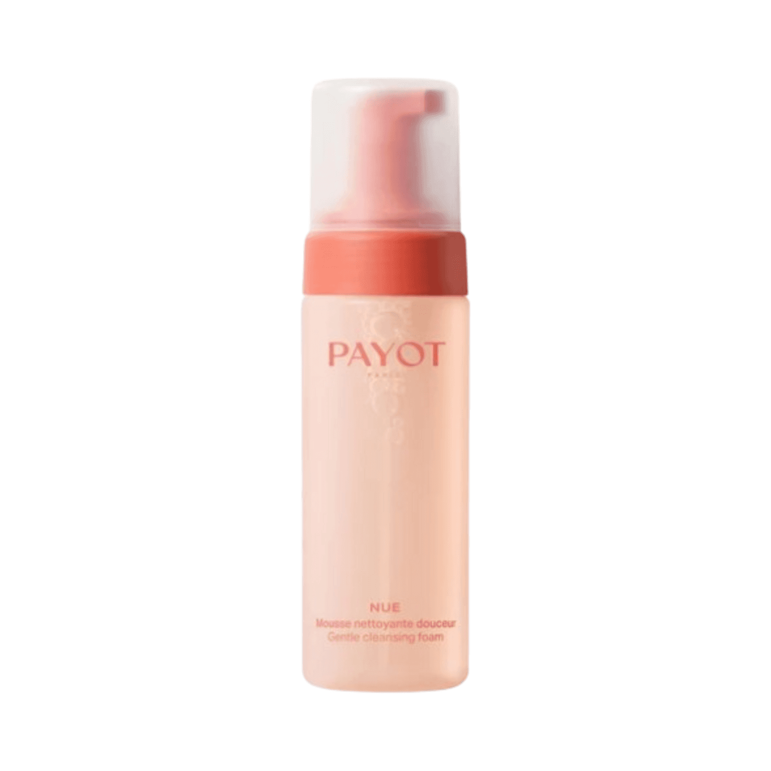 Payot Cleansing Foam for sensitive skin in sleek peach packaging. Organic formula with orange blossom water for effective, gentle cleansing.