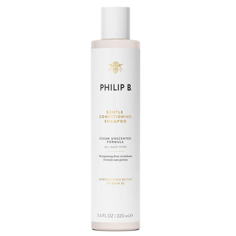 Shea Butter Conditioning Shampoo by Philip B in 220ml bottle for gentle cleansing and color protection. Ideal for all hair types with Vitamin B.