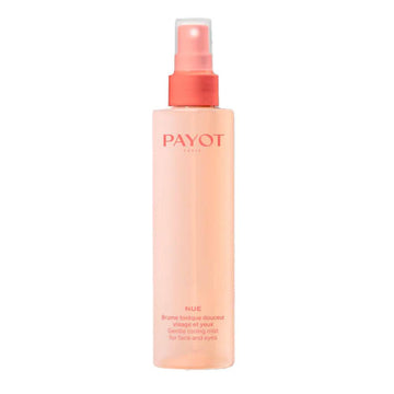 Payot Gentle Toning Mist for face and eyes in a sleek peach spray bottle, ideal for delicate skin care with 99% natural ingredients.