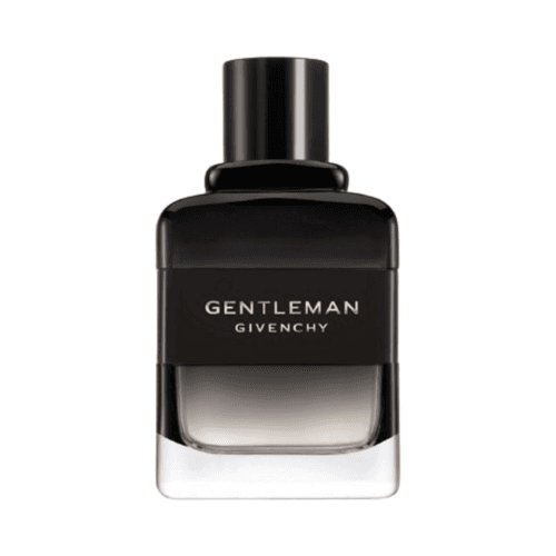 Elegant Givenchy Gentleman Men Fragrance in a gradient black bottle, ideal for men seeking a bold, woody and iris-infused cologne.