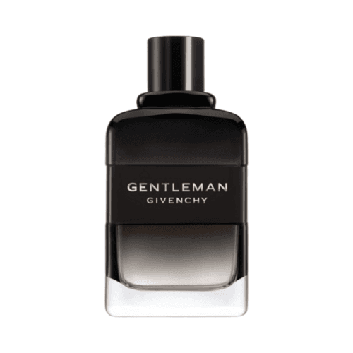 Sophisticated Givenchy Gentleman Men Fragrance with dark glass bottle, blending pepper, iris, and woods for a sensual masculine aroma.