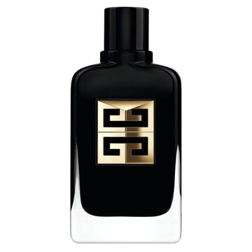 Givenchy Gentleman Society Ambree EDP for men in sleek black bottle with gold emblem. Amber woody fragrance with floral and Tasuki vanilla notes.