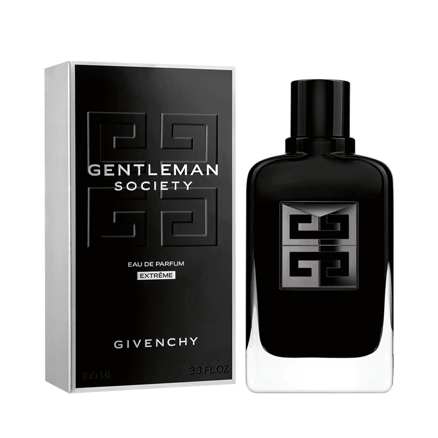 Givenchy Gentleman Society Extreme Eau de Parfum with box packaging. A luxurious floral woody fragrance for men with daffodil and coffee notes.