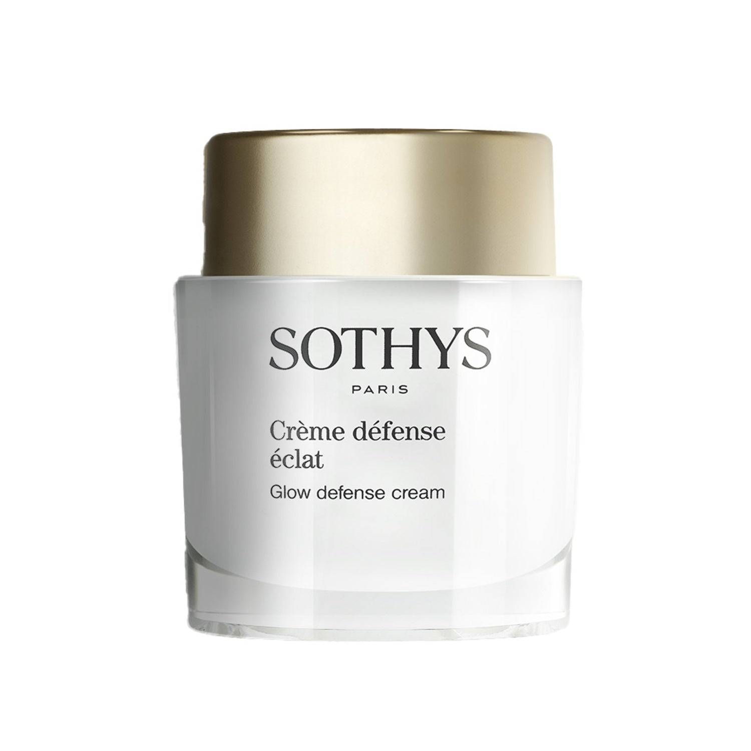 Luxury Sothys Glow Defense Cream face moisturizer with ginseng and keratin, ideal for enhancing glow and rebalancing facial skin tone.