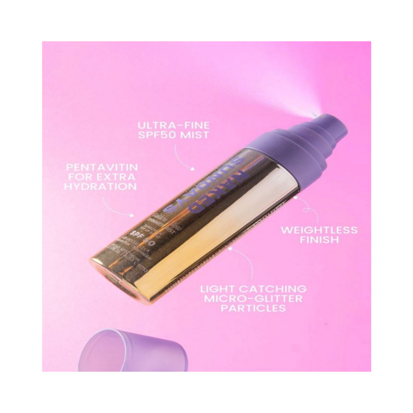 Naked Sundays Golden Glow Glitter Solcreme Spray SPF50