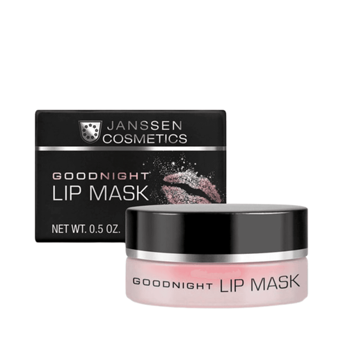 Janssen Cosmetics Good Night Lip Mask with product box, designed for overnight lip hydration and moisture relief.