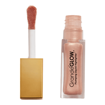 GrandeGLOW Plumping Liquid Highlighter by Grande Cosmetics with rose-gold shimmer and firming Vin-upLift formula for radiant face makeup.