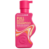 Volumizing GrandeHAIR Full Boost Shampoo for fine hair, featuring a sculpted pink bottle with scalp-energizing formula including ginseng and hexapeptide-11.