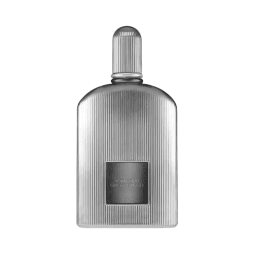 Tom Ford Grey Vetiver Fragrance in a sleek silver flacon, offering a sophisticated blend of citrus, spice, and woods for men.