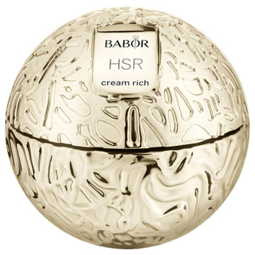 Babor HSR Lifting Anti-Wrinkle Cream Rich in a luxurious gold spherical jar, ideal for smoothing, plumping, and firming dry facial skin.