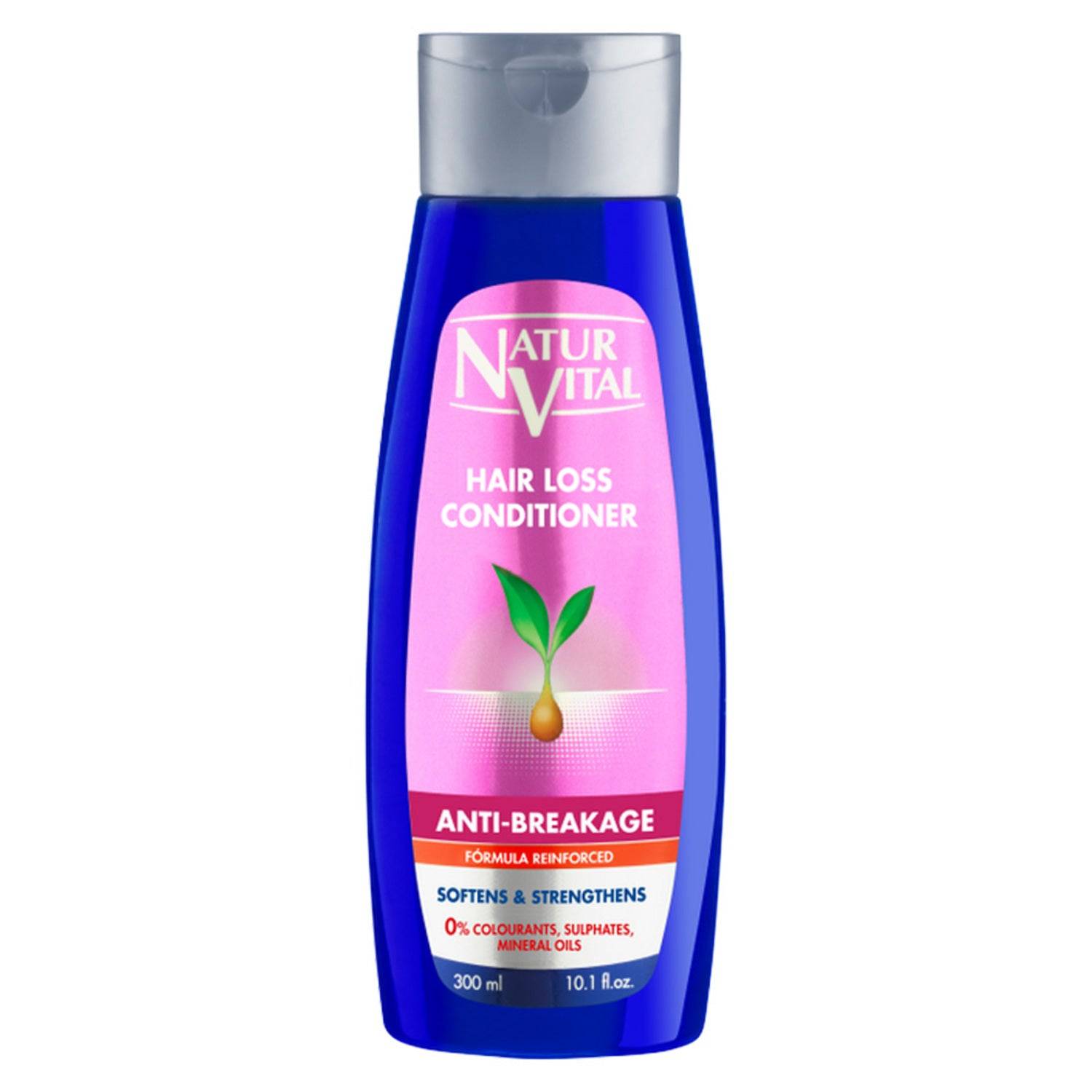 Natur Vital Hair Loss Anti-Breakage Conditioner in a 300ml blue bottle, designed to soften and strengthen hair while preventing breakage.