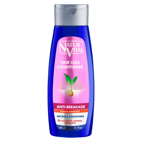 Natur Vital Hair Loss Anti-Breakage Conditioner in a 300ml blue bottle, designed to soften and strengthen hair while preventing breakage.