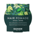 Pommade capillaire biologique Badger Balms pour hommes, contenant 85 % d'ingrédients biologiques comme la vanille et la bergamote, idéale pour coiffer et nourrir les cheveux.