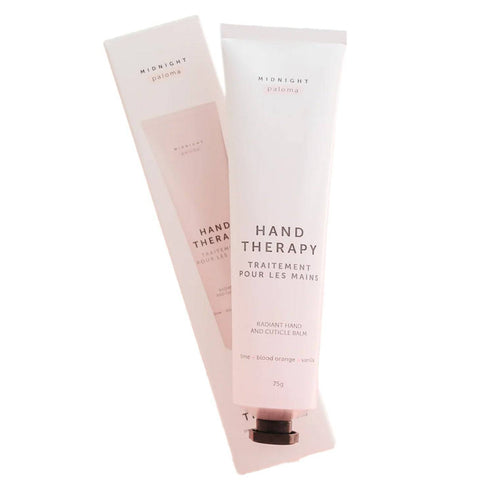 Midnight Paloma Hand Therapy Cream in 75g tube with box, featuring lime, blood orange, and vanilla scent for lightweight hand care.