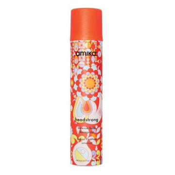 Amika Headstrong Hairspray - Intense Hold in vibrant orange floral can for long-lasting, fast-drying hair styling. Ideal for all hair types.