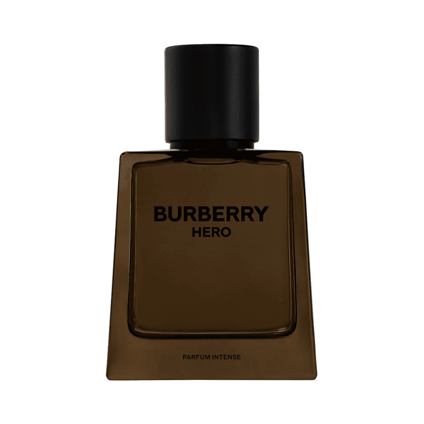 Burberry Hero Parfum Intense men's fragrance in a sleek dark amber bottle. Features cedarwood oils for a bold, intense scent experience.