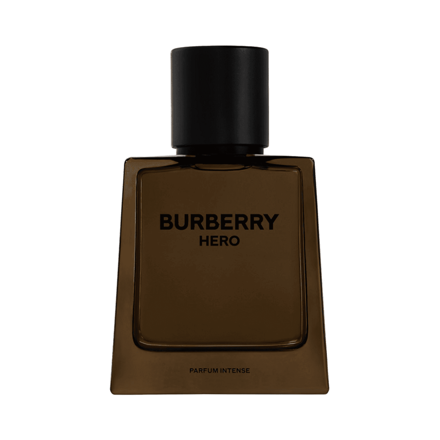 Burberry Hero Parfum Intense men's fragrance in a sleek dark amber bottle. Features cedarwood oils for a bold, intense scent experience.