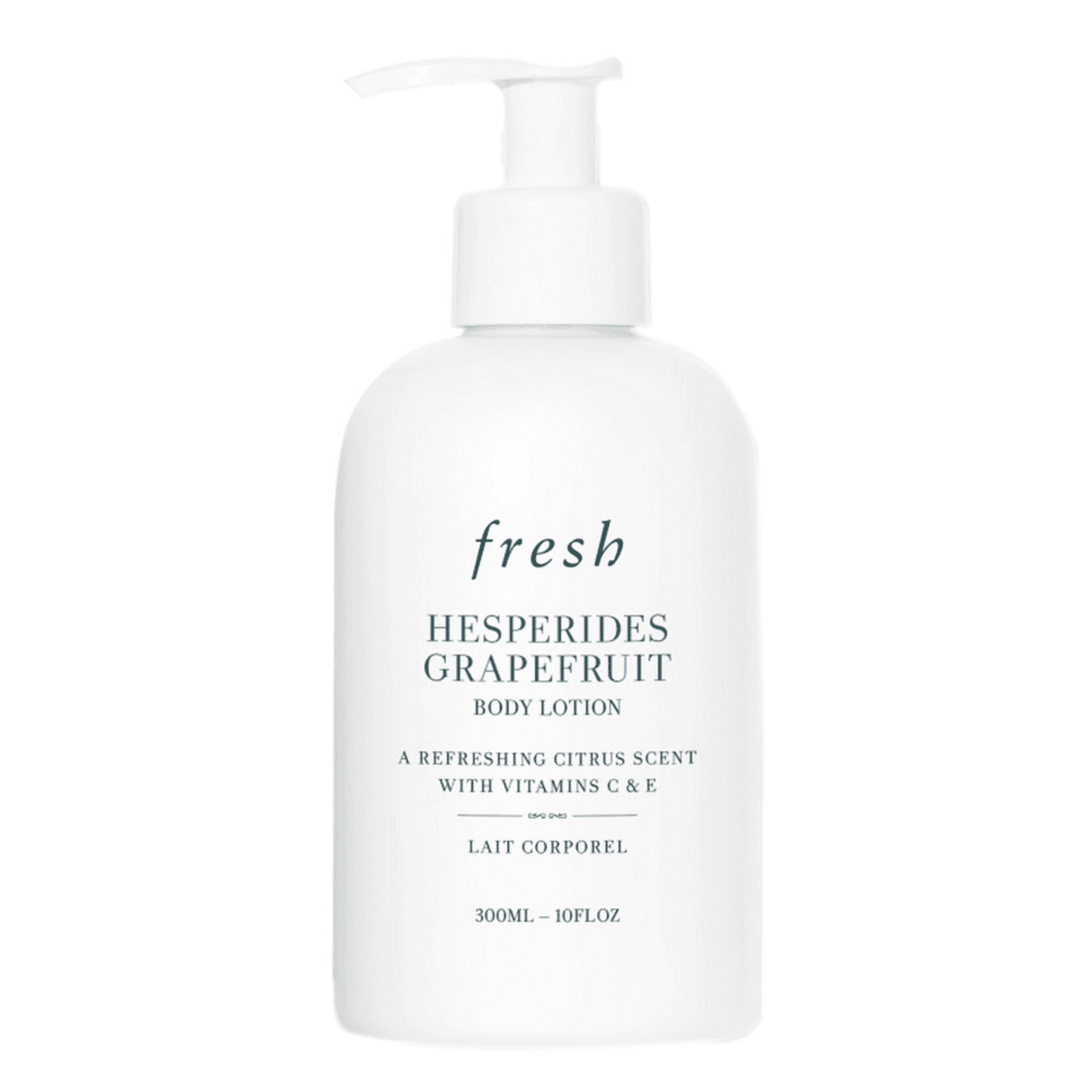 Grapefruit Body Lotion by Fresh featuring a sleek white bottle design, ideal for body care with citrus scent and nourishing ingredients like jojoba and lemon.