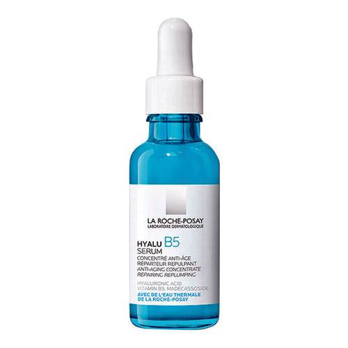La Roche Posay Hyalu B5 Serum anti-wrinkle treatment in a blue dropper bottle. Face serum with hyaluronic acid and vitamin B for skin repair.