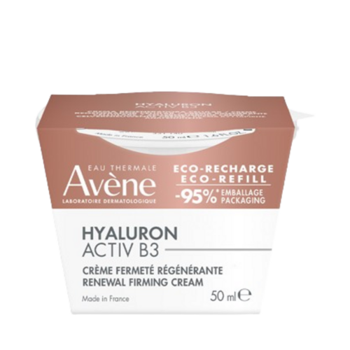 Avene Activ B3 Cream - Avene Hyaluron Firming Refill in eco-friendly packaging, 50ml face cream for skin firmness and anti-aging care.