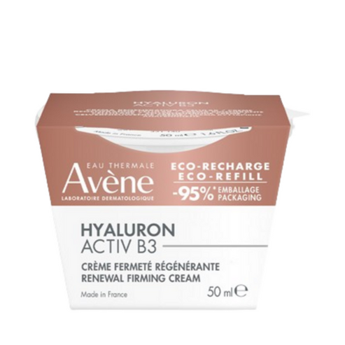 Avene Activ B3 Cream - Avene Hyaluron Firming Refill in eco-friendly packaging, 50ml face cream for skin firmness and anti-aging care.