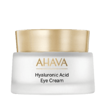 Ahava Hyaluronic Acid Eye Cream jar with gold lid